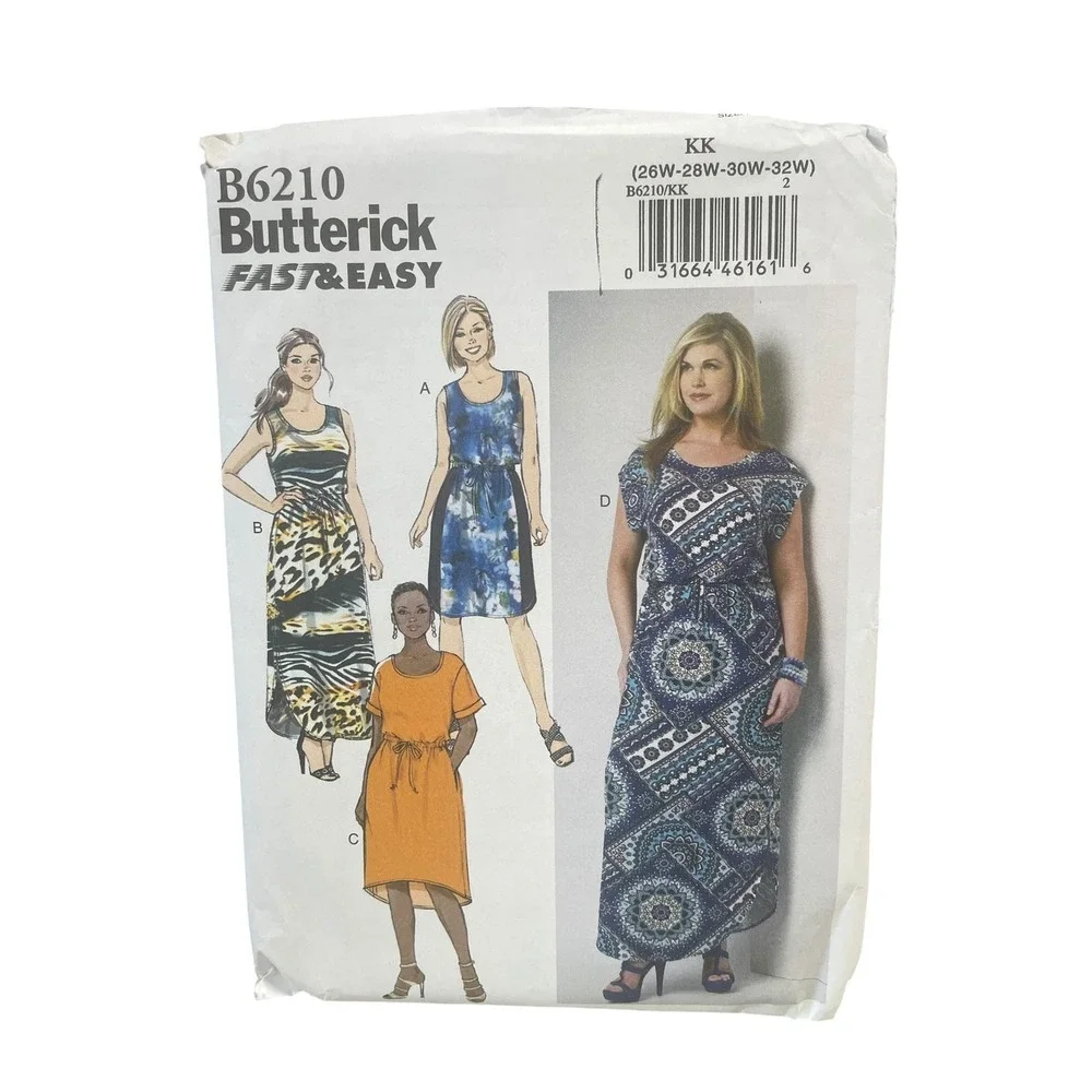 Butterick B6210 Dress Women's Petite 26W-32W Fast & Easy Modern